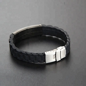 Waterproof Black Skinny Sport Fitness Safety ID Bracelet Hypo-allergenic Silicone with Engraving