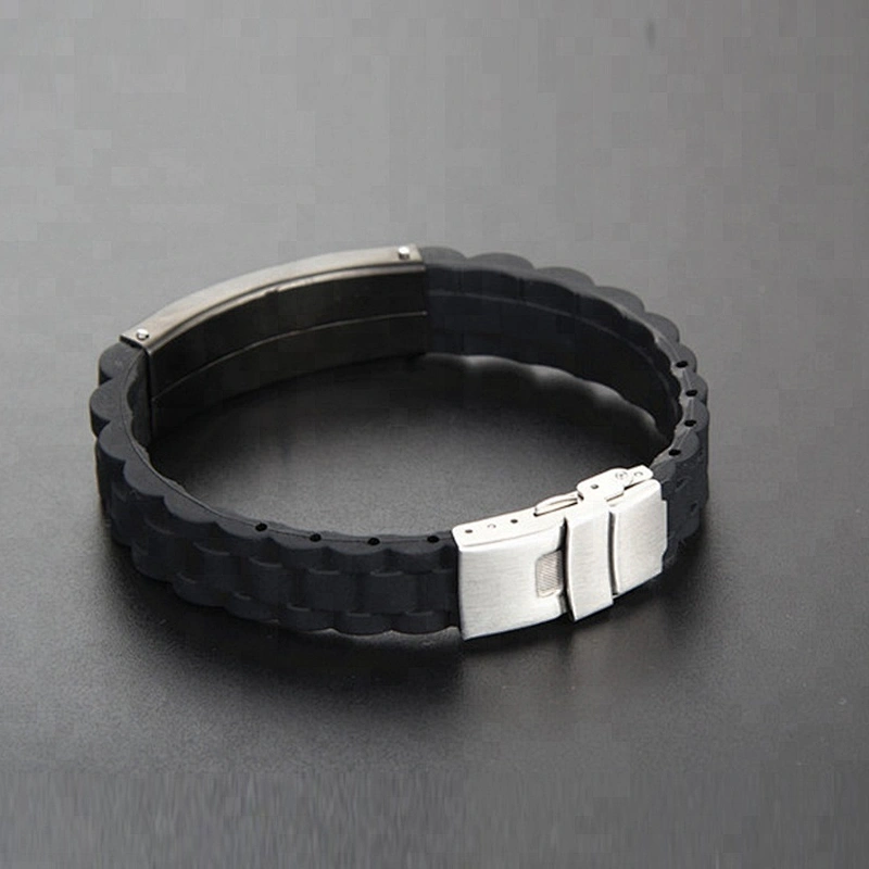 Waterproof Black Skinny Sport Fitness Safety ID Bracelet Hypo-allergenic Silicone with Engraving