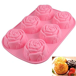 Silicone Fondant Cake Molds, 6-Cavity Flower Shapes Non-Stick Kitchen Baking Pans Ice Cube Trays for Making Candy Chocolate