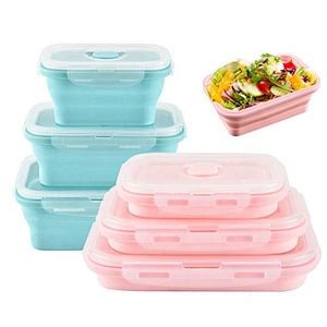 Silicon Lunch Box Collapsible Storage with Food Grade Silicon Snap Click Closure