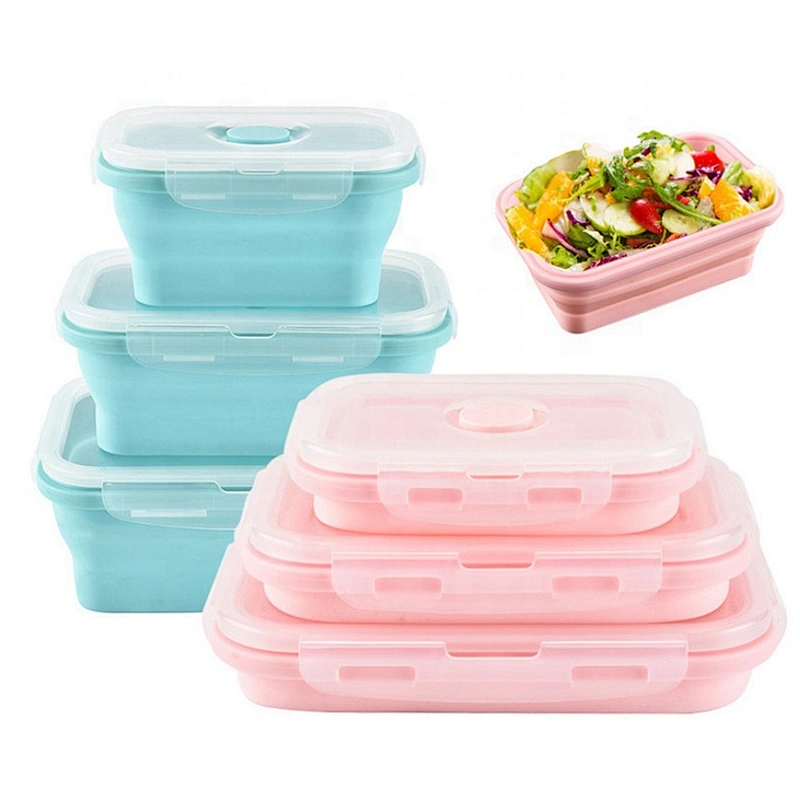 Silicon Lunch Box Collapsible Storage with Food Grade Silicon Snap Click Closure