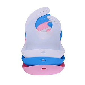 Waterproof Silicone Baby Bib BPA Free Soft  with Food Catcher White Kids Feeding Easily Wipe Clean Food Grade Kids Bib
