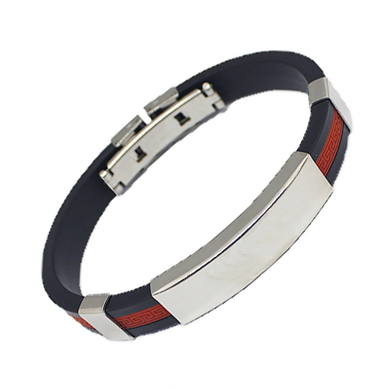Wholesale Fashion Basketball  Wristband Stainless Steel Clasp Adjustable Rubber Bracelet for man