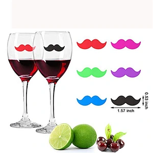 Mustache Shape 6pcs Silicone Wine Glass Identifier Reusable Glass Markers