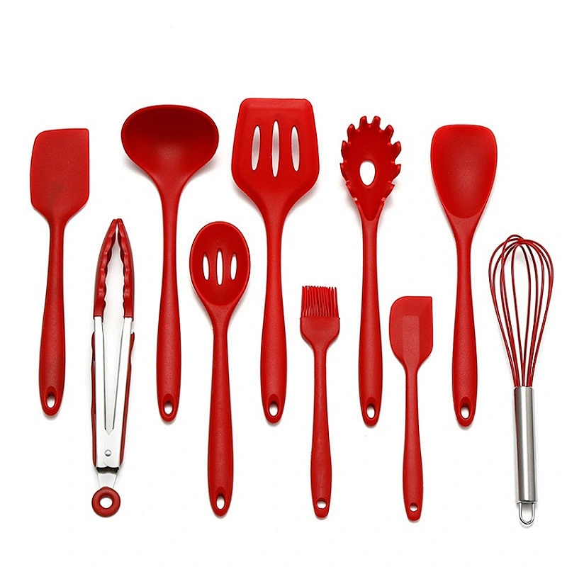 Silicone Household Non-Stick Spoon Spatula Red Cooking Utensils Set silicone 10 piece