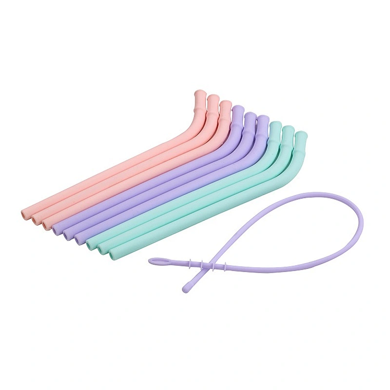 HOT SALE 3PCS Reusable Rubber Straw Custom Color  Drinking Straw with Brush