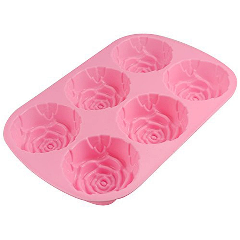 Silicone Fondant Cake Molds, 6-Cavity Flower Shapes Non-Stick Kitchen Baking Pans Ice Cube Trays for Making Candy Chocolate