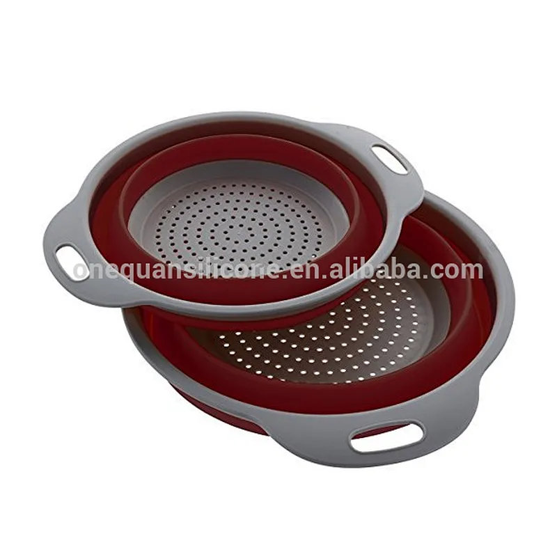 Space saving collapsible silicone strainer rubber colander kitchen set promotional gift cheap wholesale price
