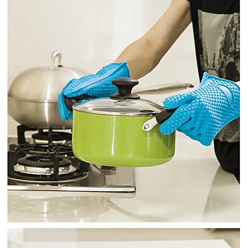 27.5X17.5 cm Long Food Grade Silicone Heat-resistant Oven Mitts Cooking, BBQ, Grill, Baking Gloves