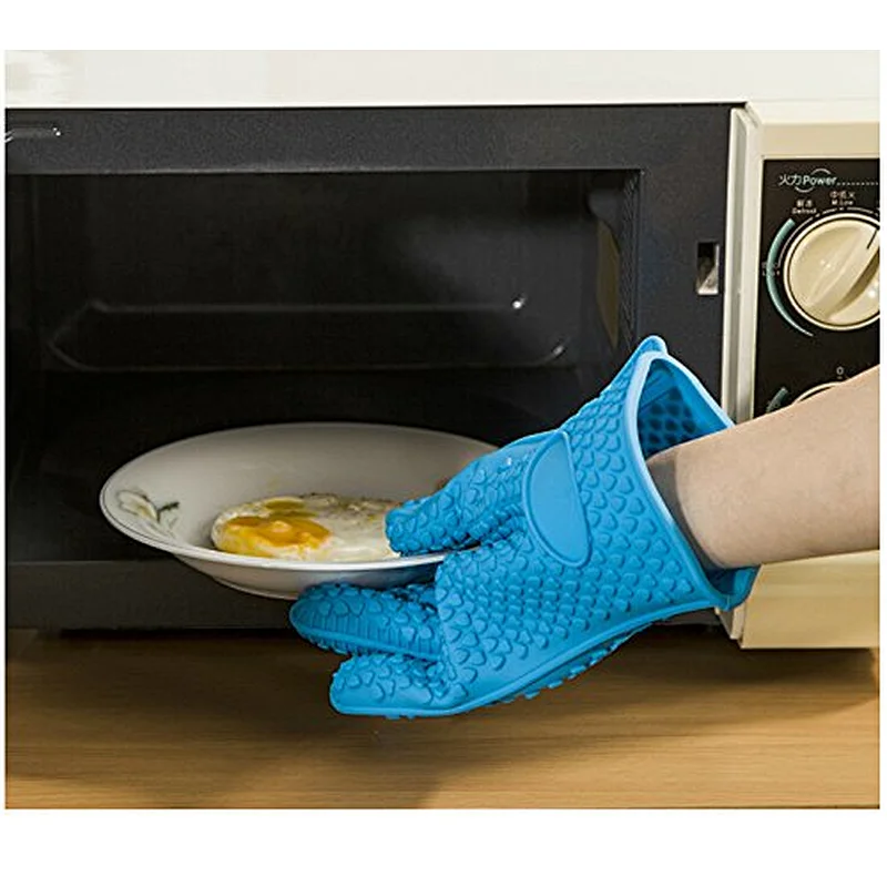 27.5X17.5 cm Long Food Grade Silicone Heat-resistant Oven Mitts Cooking, BBQ, Grill, Baking Gloves