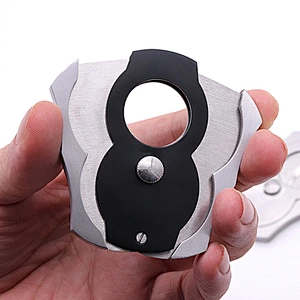 High Quality Metal Cigar Cutter Luxury Fashion Stainless Steel Cigar Cutter Curve Shape Small Portable Sliding Cutting Cutter