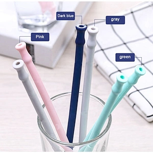Wholesale Pink Portable Folding Collapsible Straw With Case, Silicone Straws Cleaner For Kids