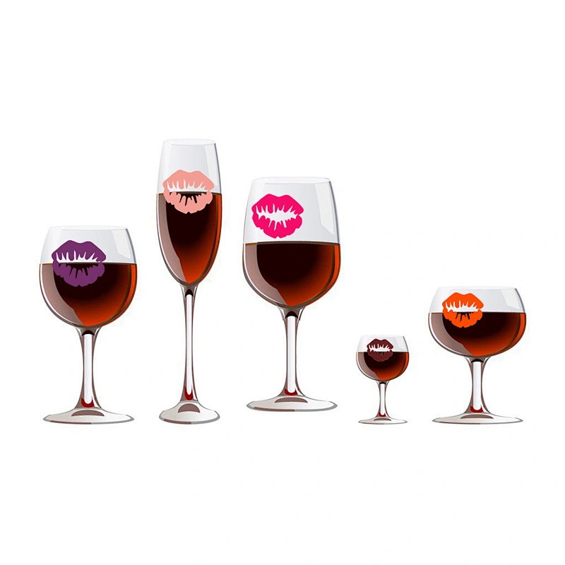 Lip Shape 6pcs Silicone Wine Label Sticker Reusable Glass Markers