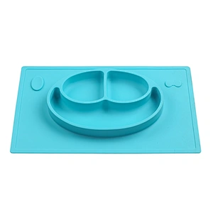 Round silicone one-piece placemat and smiley face compartment plate for infant food supplement