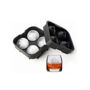 Ice Ball Maker Mold - Black Flexible Silicone Ice Tray - Molds 4 X 4.5cm Round Ice Ball Spheres
