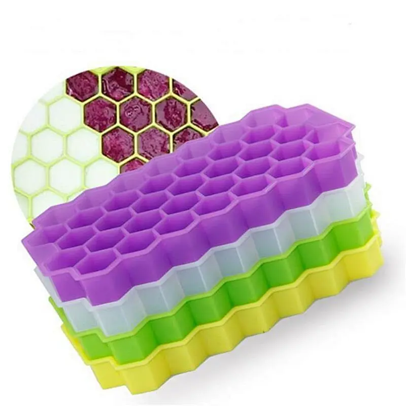 Pile up Honeycomb Silicone Ice Cube Maker Trays Crystal Clear Ice Cube Tray with Lid 37 pcs Ice Pallets Box