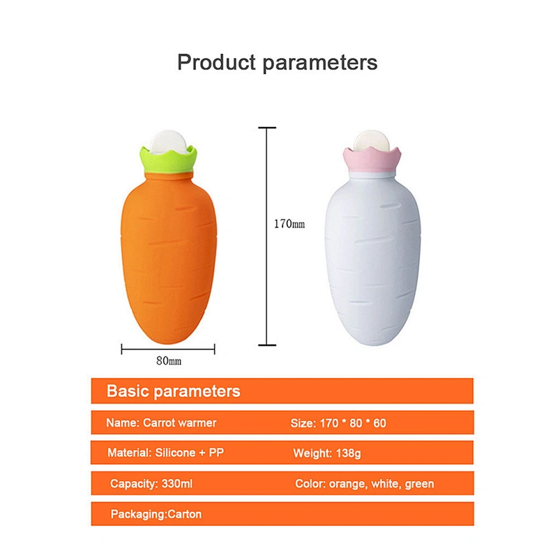2020 Amazon top sellers waterproof and explosion-proof shape cute carrot hot water bottle for baby amd mother for keeping warm