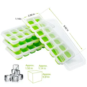 Clear Ice Cube Easy-Release Silicone Flexible 14-Ice  Cube Trays with Spill-Resistant Lid, Stackable Durable and Dishwasher Safe