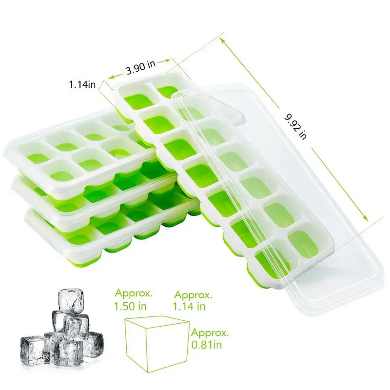 Clear Ice Cube Easy-Release Silicone Flexible 14-Ice  Cube Trays with Spill-Resistant Lid, Stackable Durable and Dishwasher Safe