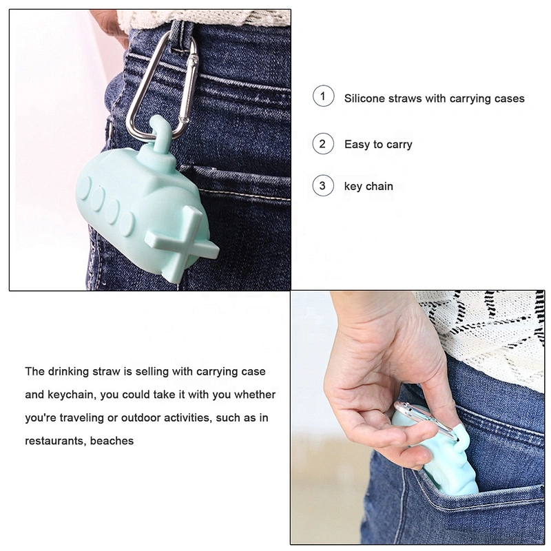 Wholesale Pink Portable Folding Collapsible Straw With Case, Silicone Straws Cleaner For Kids