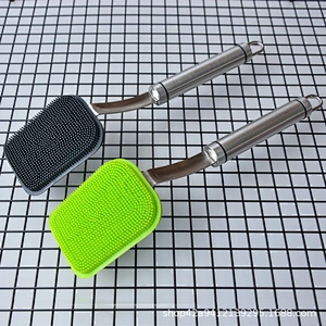 BPA Free Silicone Pot Brush with Long Handle Kitchen Dish Washing Brush