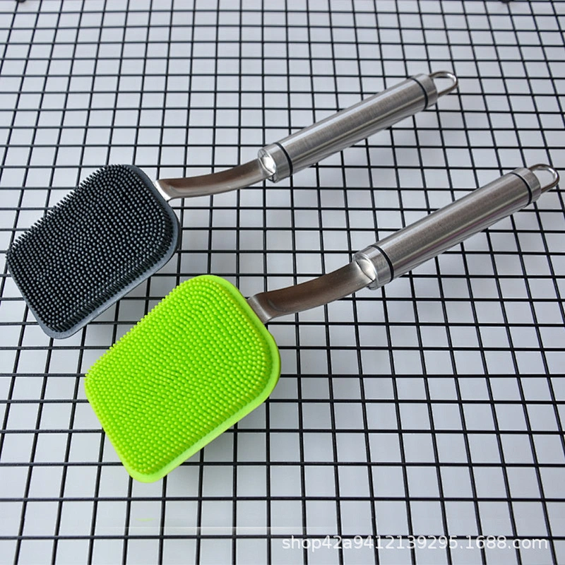 BPA Free Silicone Pot Brush with Long Handle Kitchen Dish Washing Brush