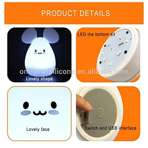 Portable Cute mouse Silicone LED Night Light, Touch Sensor Beside LED Table Lamp, Rechargeable Night lamp