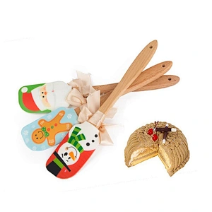 Christmas Silicone Food Grade BPA FREE FDA  Cake Tools Spatula With Wooden Handle