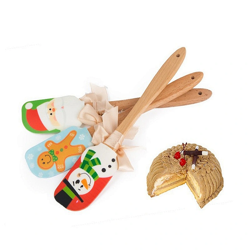 Christmas Silicone Food Grade BPA FREE FDA  Cake Tools Spatula With Wooden Handle