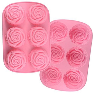 Silicone Fondant Cake Molds, 6-Cavity Flower Shapes Non-Stick Kitchen Baking Pans Ice Cube Trays for Making Candy Chocolate