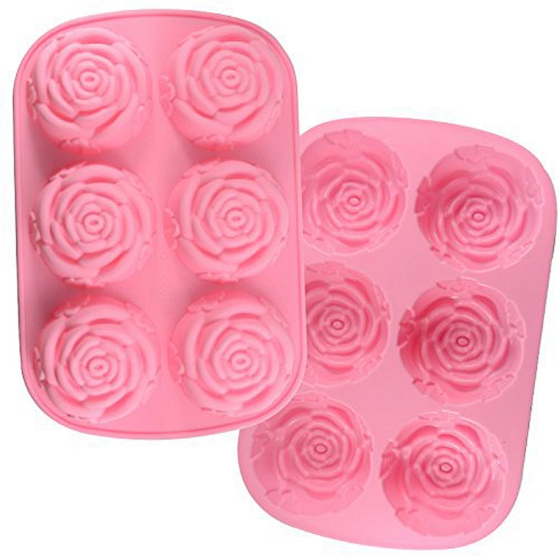 Silicone Fondant Cake Molds, 6-Cavity Flower Shapes Non-Stick Kitchen Baking Pans Ice Cube Trays for Making Candy Chocolate