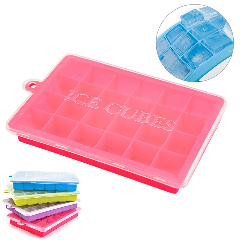 Silicone Ice Making Box Cake Mold 24 Cavity Ice Cube Tray with Lid Eco Friendly Square DIY Ice Block Mould