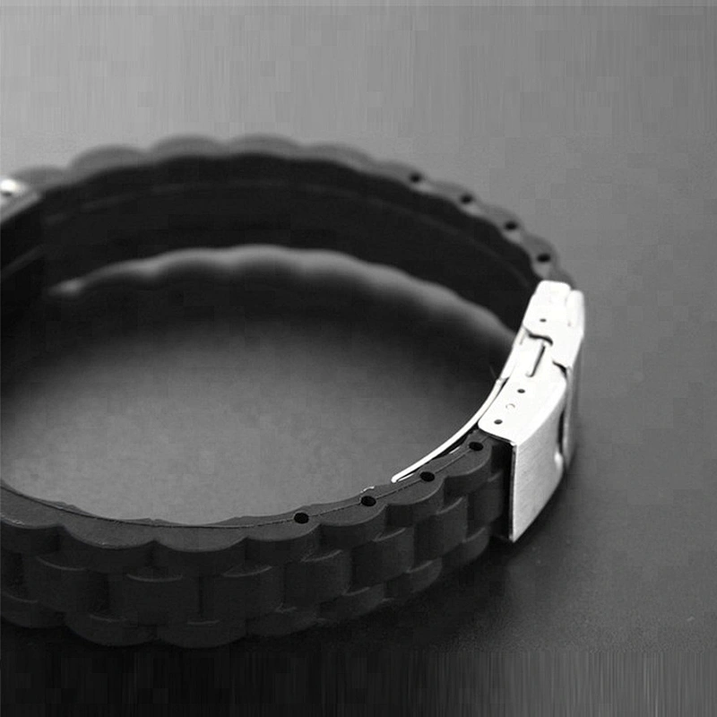 Waterproof Black Skinny Sport Fitness Safety ID Bracelet Hypo-allergenic Silicone with Engraving