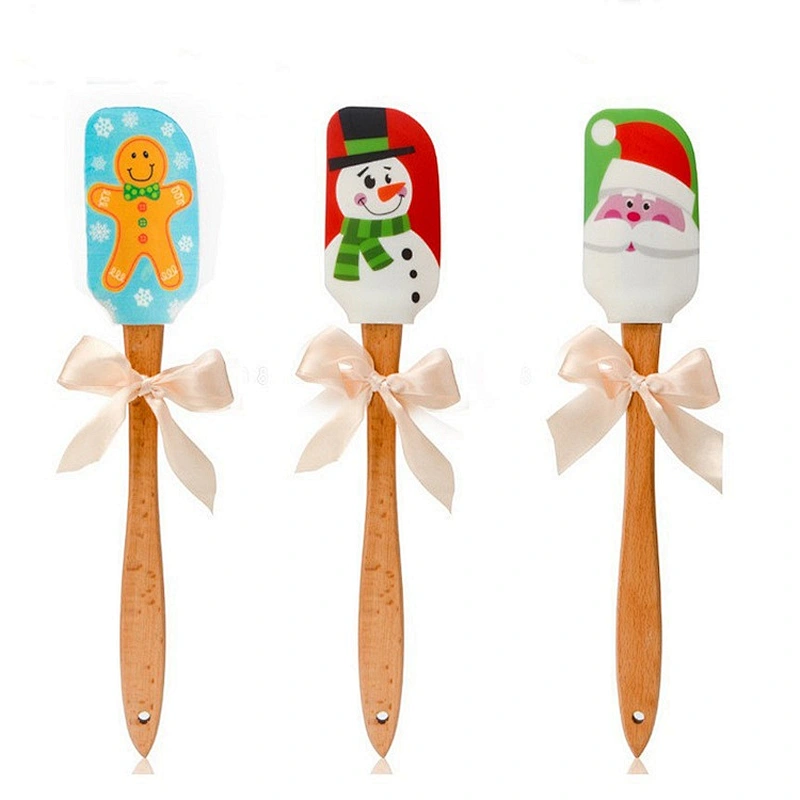 Christmas Silicone Food Grade BPA FREE FDA  Cake Tools Spatula With Wooden Handle
