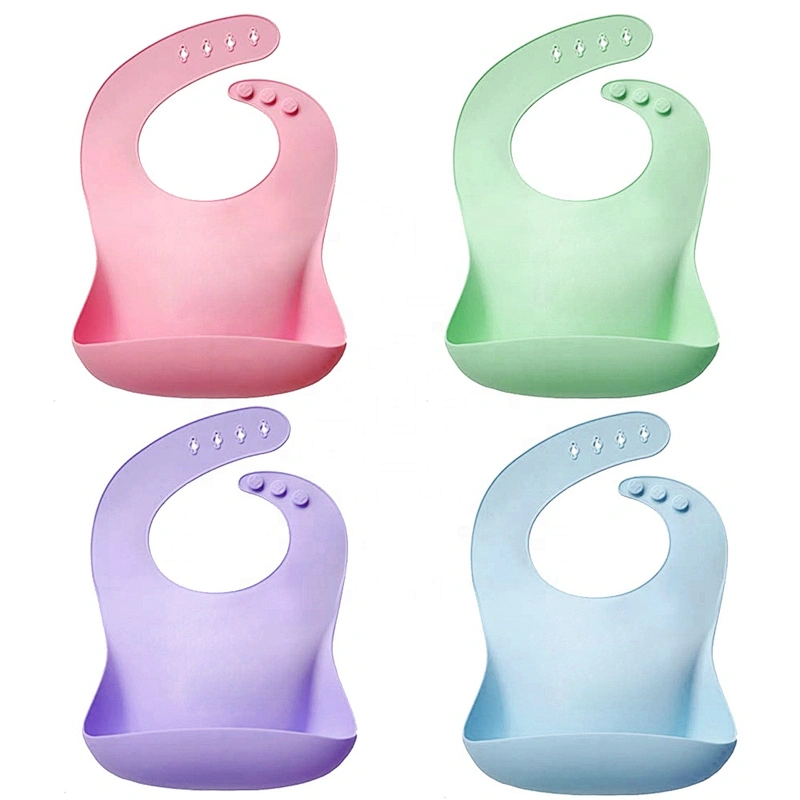 Silicone Baby Bib with Food Pocket Waterproof easy wipe