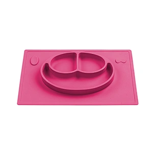 Round silicone one-piece placemat and smiley face compartment plate for infant food supplement