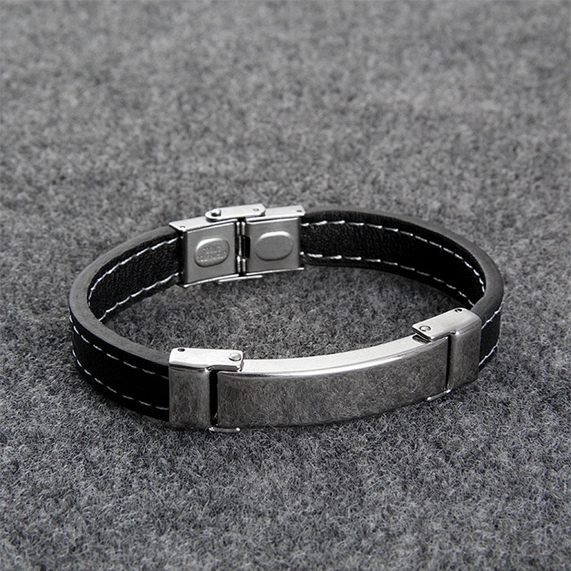 Wholesale stainless steel blanks charm PU leather bracelet
