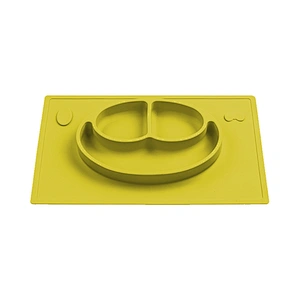 Round silicone one-piece placemat and smiley face compartment plate for infant food supplement