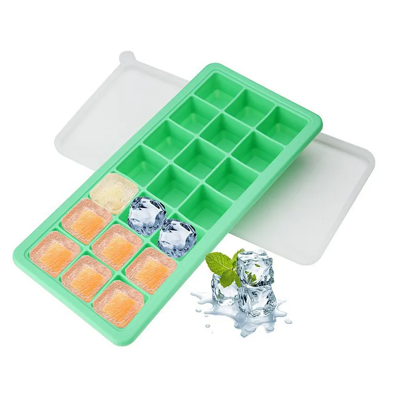 Factory Silicone Ice Cube Tray With Lid For Making Grand Square Pattern Ice