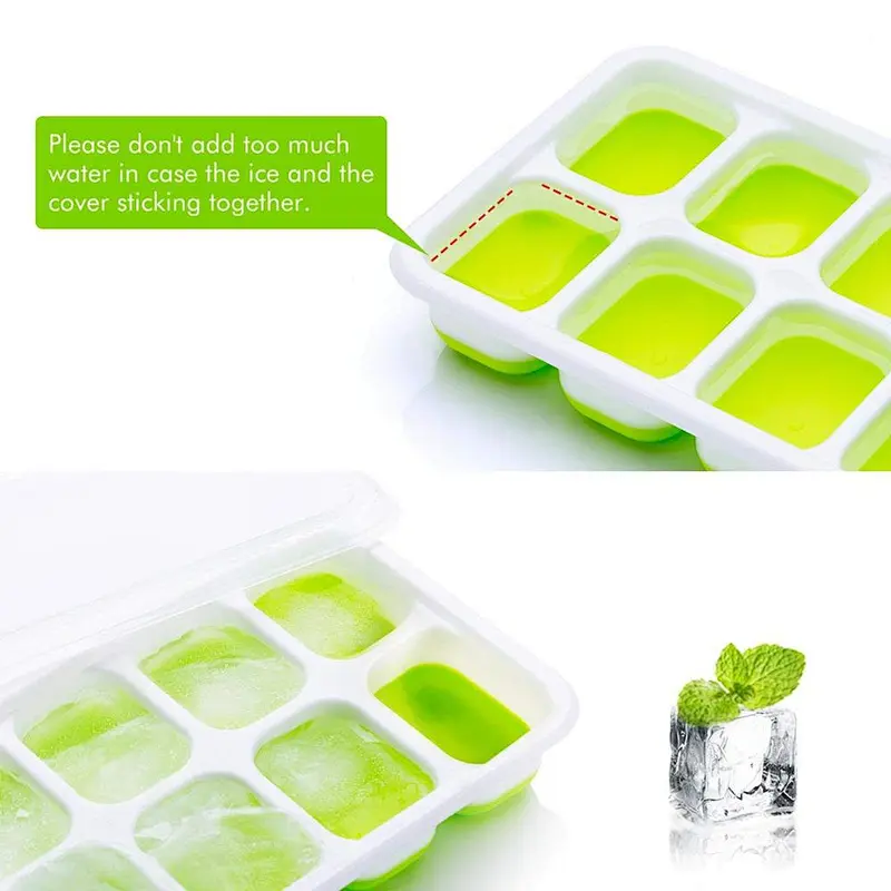 Clear Ice Cube Easy-Release Silicone Flexible 14-Ice  Cube Trays with Spill-Resistant Lid, Stackable Durable and Dishwasher Safe