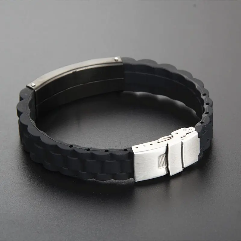 sports silicone metal wristband/International medi alert jewary with metal