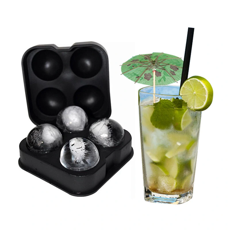 Ice Ball Maker Mold - Black Flexible Silicone Ice Tray - Molds 4 X 4.5cm Round Ice Ball Spheres