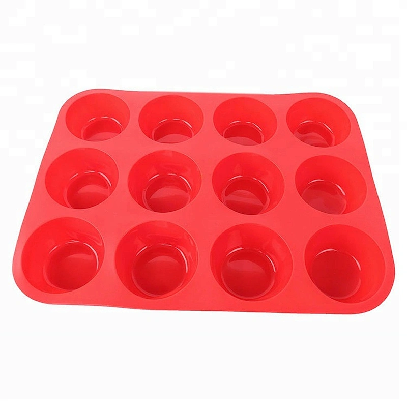 lucky red color 12 Cup Silicone Muffin moulds- Cupcake Baking Pan / Non - Stick Silicone Mold / Dishwasher - Microwave Safe