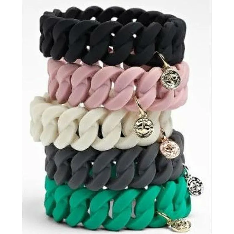 Twisted Seattle Silicone Bracelet with Metal, Silicone Chain Bracelet,Silicone Chain Bracelet Rainbow