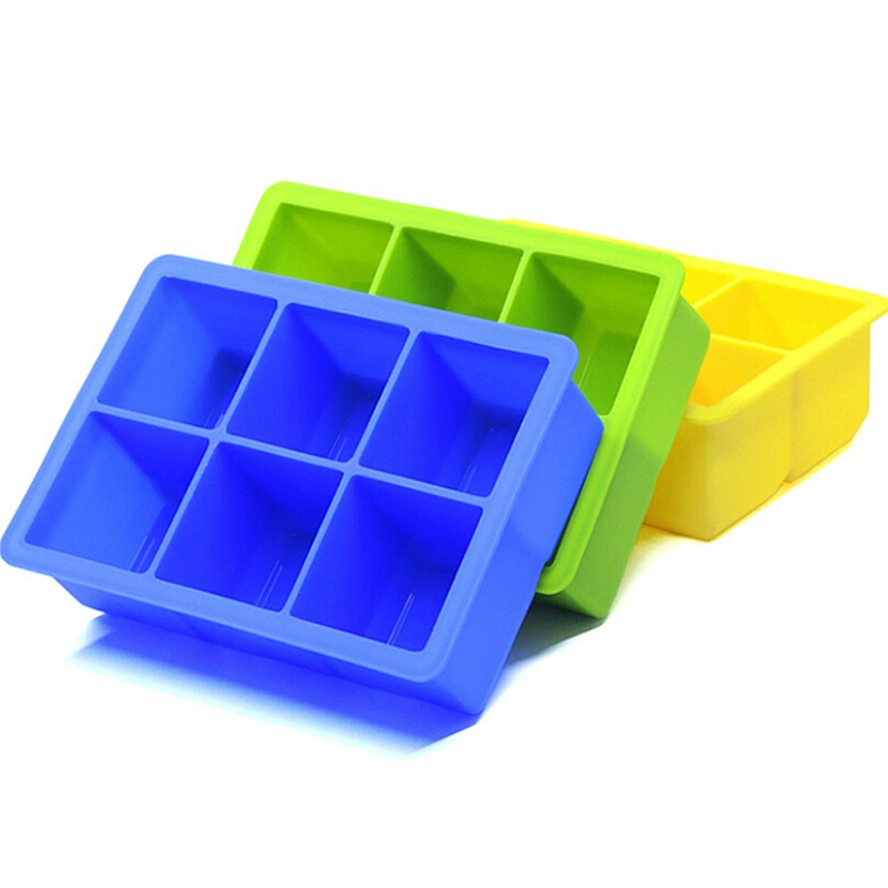 Silicone Extra Large Ice Mold Trays for 6 Square Ice Cubes