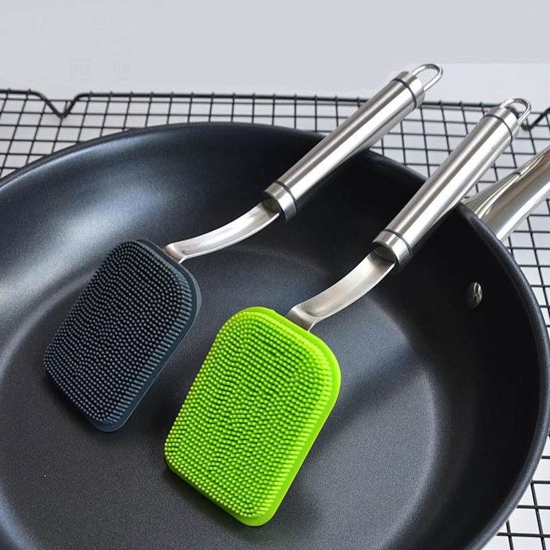 BPA Free Silicone Pot Brush with Long Handle Kitchen Dish Washing Brush