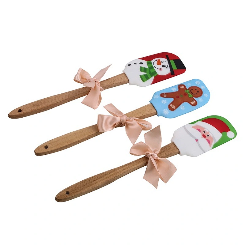 Christmas Silicone Food Grade BPA FREE FDA  Cake Tools Spatula With Wooden Handle