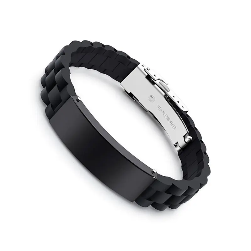 sports silicone metal wristband/International medi alert jewary with metal