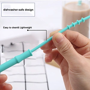 Regular Size Reusable Silicone Drinking Straws - 30oz and 20oz tumblers compatible - extra long - with silicone cleaning brush