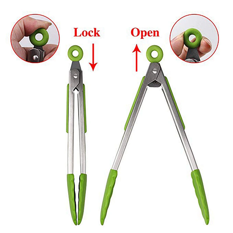 BBQ Non-stick Clip Food Tongs Stainless Steel Salad Tongs